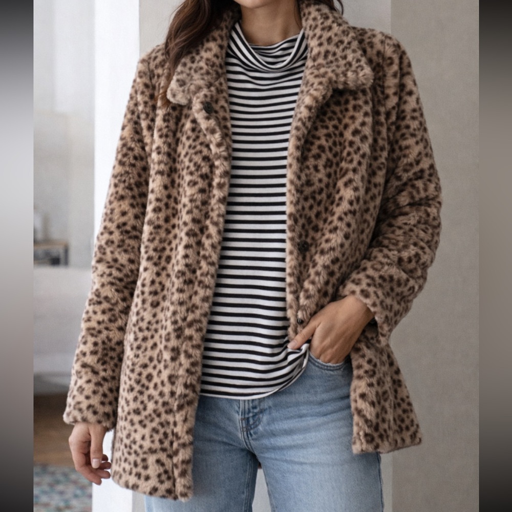 Leopard Animal Print Faux Fur Jacket Coat Democracy